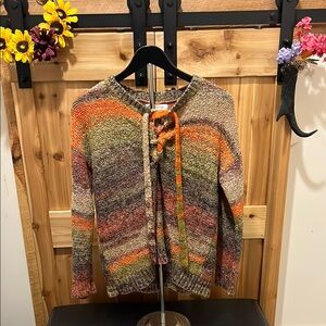 Skye's the Limit Multicolor Lace-Up V-Neck Sweater